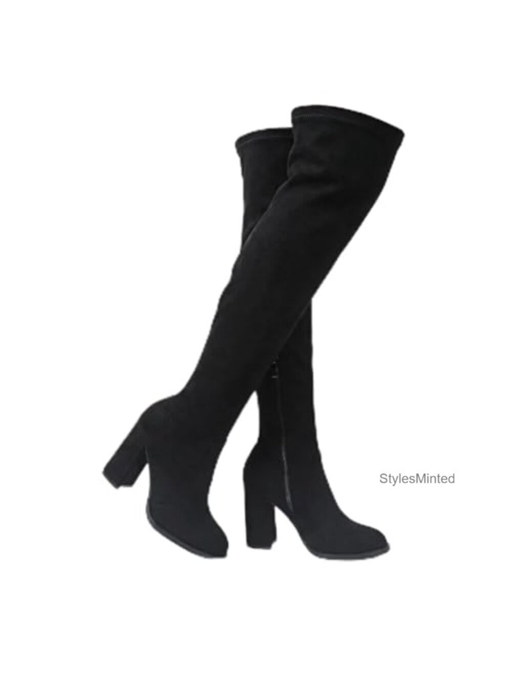 Women's Faux Suede Over the Knee Boots Chunky Heel Side Zipper